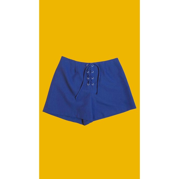 1990s-Y2K PATTY U.S.A. Navy Blue Lace Up Navy Blue Mini Shorts. XS-S - Picture 2 of 7